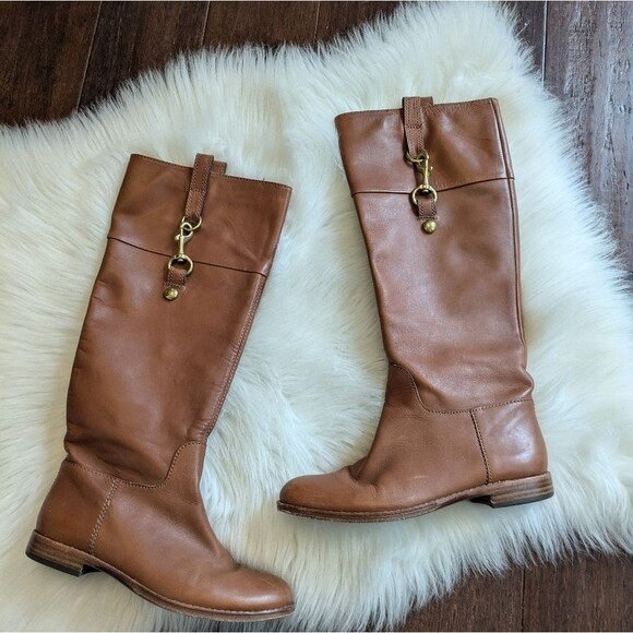 Coach Martta Tall Riding Boots Womens Leather Gold Hardware Tan Brown Size 5 - Picture 1 of 9
